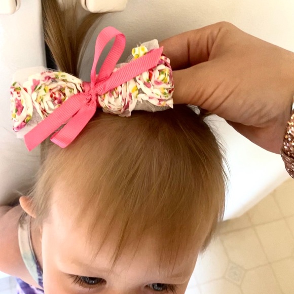 5/$25 Set of 2 Pink Flower Bow Clips or Headband - Picture 6 of 6